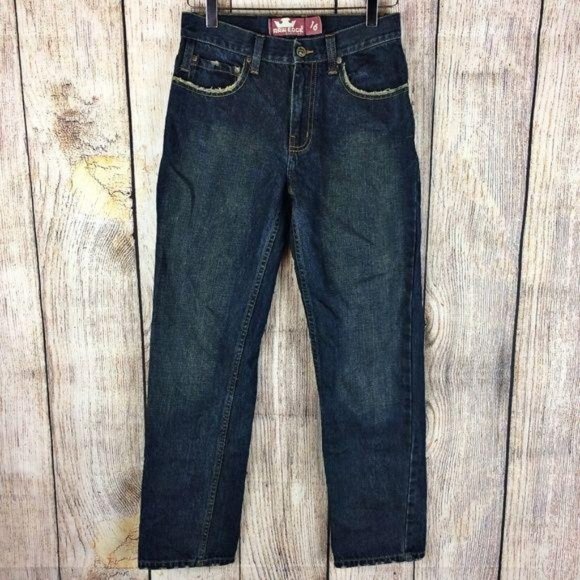 Raw Edge Boys Size 16 Denim Frayed Pocket Straight Leg Denim Blue Jeans Cotton - Picture 1 of 6